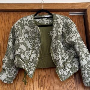 Storia Olive and Gray Floral Bomber Jacket